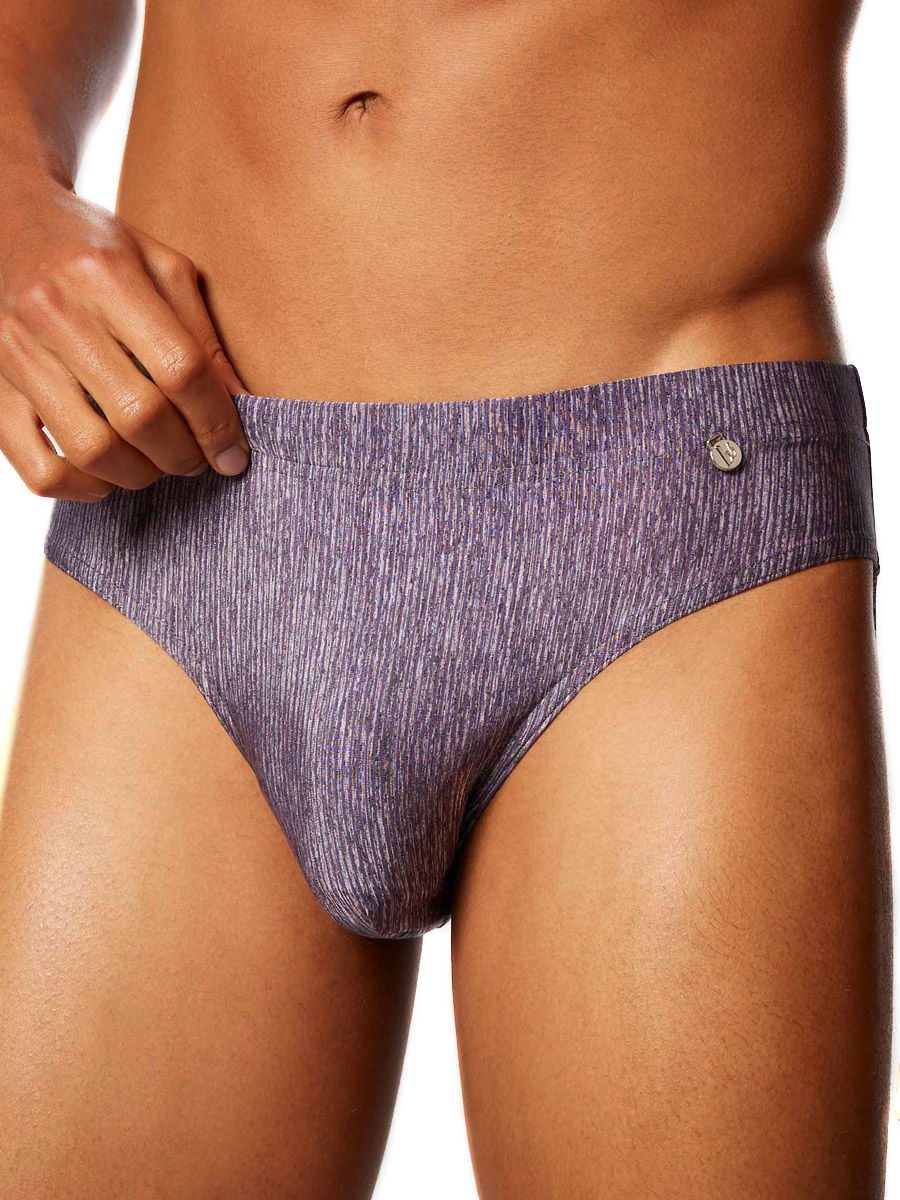 Bruno Swimwear stripes Underwear, Maenner | grau melange/lila Sportbrief, Dexer Unterwaesche: - Shadow: Banani