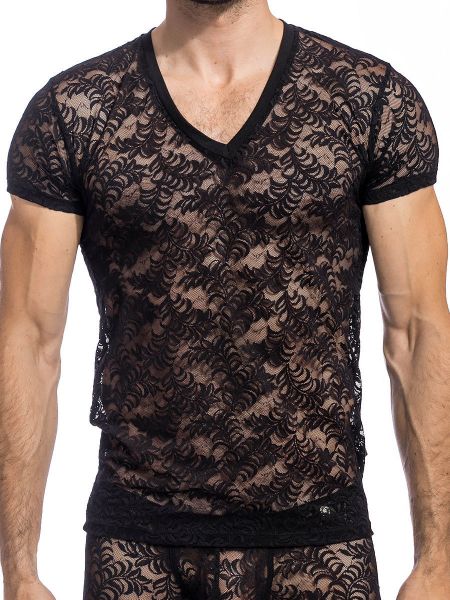 L'Homme Esteve: T-Shirt V-Neck, schwarz