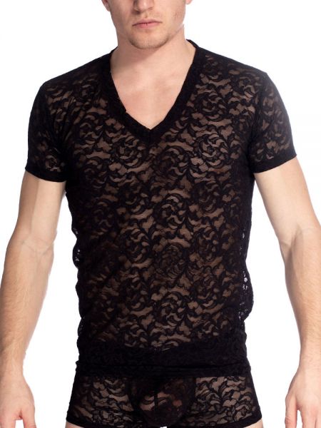 L&#039;Homme Delos: V-Neck T-Shirt, schwarz