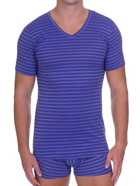 Bruno Banani Globetrotter: V-Neck-Shirt, lila/weiß