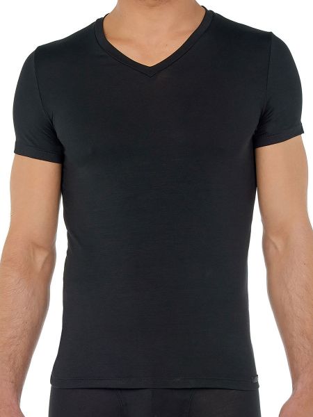 HOM Tencel Soft: V-Neck-Shirt, schwarz