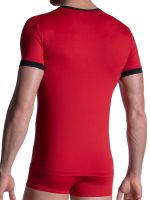 MANSTORE M2103: V-Neck-Shirt, rot/schwarz